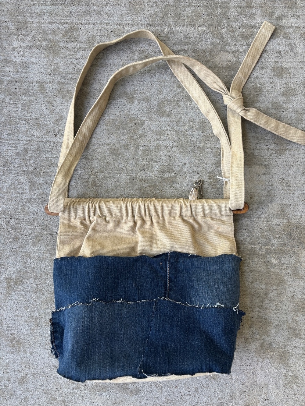 Handmade by The Bag Lady Canvas and Denim Patch Crossbody Bag - Beige and Denim